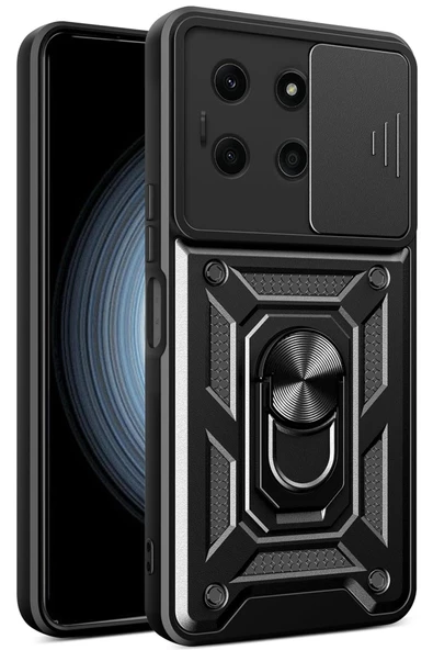 İnfinix Note 30 ile Uyumlu Kılıf Pars Lens Sürgülü Yüzüklü Standlı Korumalı Kılıf