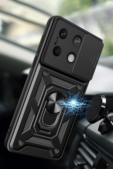 Xiaomi Poco M6 Pro 4G ile Uyumlu Kılıf Pars Lens Sürgülü Yüzüklü Standlı Korumalı Kılıf - 2