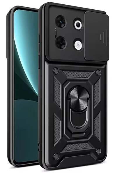 İnfinix Zero 30 5G ile Uyumlu Kılıf Pars Lens Sürgülü Yüzüklü Standlı Korumalı Kılıf