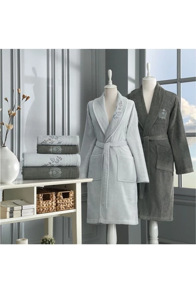 Soft Leaf Aile Bornoz Seti- Antrasit Gri ürün görseli