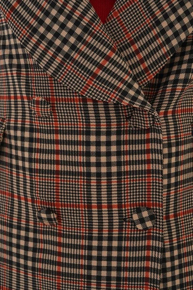 Omuzları Vatkalı Önü Çıtçıtlı Ekose Blazer Ceket - Kırmızı - Resim 8