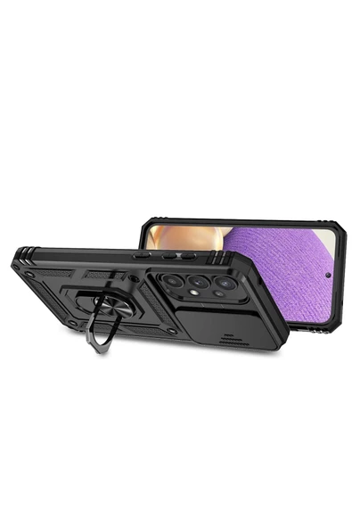 Nevarium Samsung Galaxy A55 5G Uyumlu Kılıf Pars Lens Sürgülü Yüzüklü Standlı Korumalı Kılıf - Resim 2