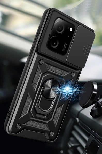 Nevarium Xiaomi Mi 13T Uyumlu Kılıf Pars Lens Sürgülü Yüzüklü Standlı Korumalı Kılıf - 2