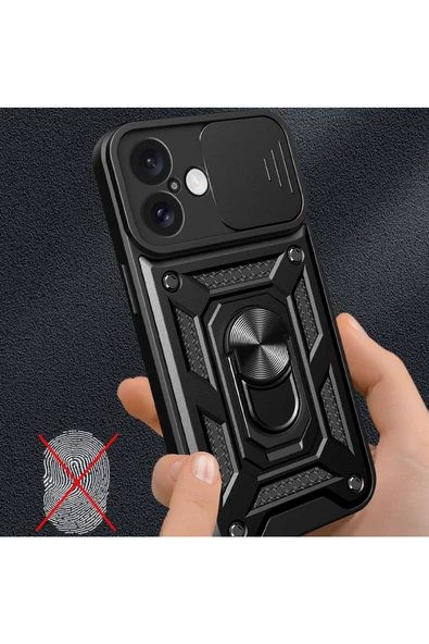 Nevarium iPhone 16 Uyumlu Kılıf Pars Lens Sürgülü Yüzüklü Standlı Korumalı Kılıf - Resim 3