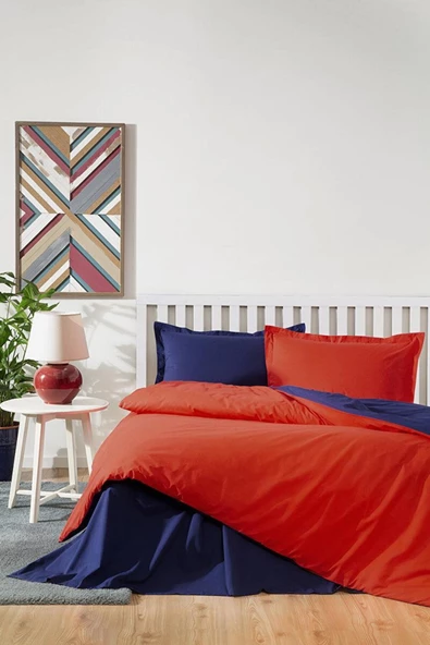 Colormix Kırmızı Lacivert Çift Kişilik Ranforce Nevresim Takımı