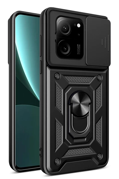 Nevarium Xiaomi Mi 13T Pro Uyumlu Kılıf Pars Lens Sürgülü Yüzüklü Standlı Korumalı Kılıf