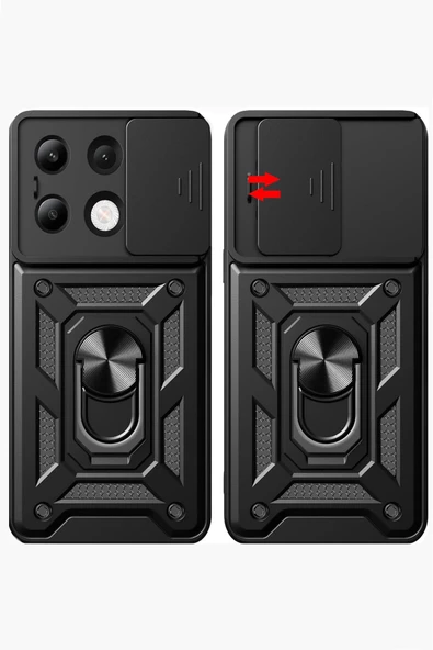 Nevarium Xiaomi Redmi Note 13 4G Uyumlu Kılıf Pars Lens Sürgülü Yüzüklü Standlı Korumalı Kılıf - Resim 3