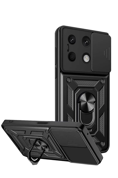 Nevarium Xiaomi Redmi Note 13 4G Uyumlu Kılıf Pars Lens Sürgülü Yüzüklü Standlı Korumalı Kılıf