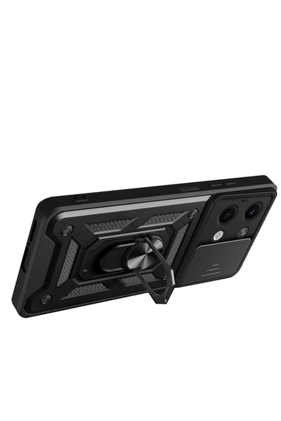 Nevarium Xiaomi Redmi Note 13 Pro 5G Uyumlu Kılıf Pars Lens Sürgülü Yüzüklü Standlı Korumalı Kılıf - Resim 3