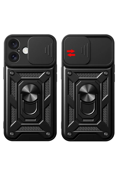 Nevarium iPhone 16 Uyumlu Kılıf Pars Lens Sürgülü Yüzüklü Standlı Korumalı Kılıf - Resim 2