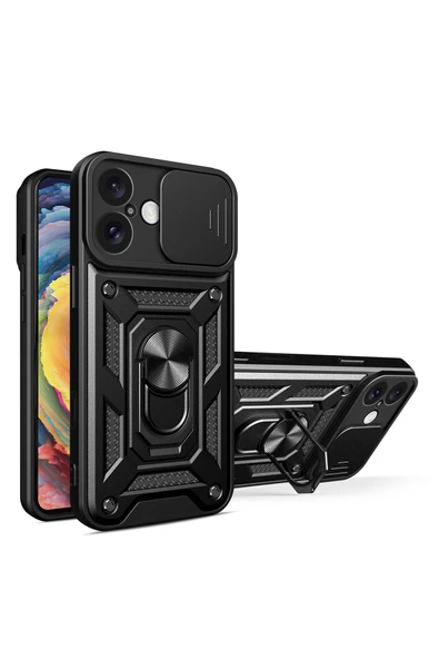 Nevarium iPhone 16 Uyumlu Kılıf Pars Lens Sürgülü Yüzüklü Standlı Korumalı Kılıf ürün görseli