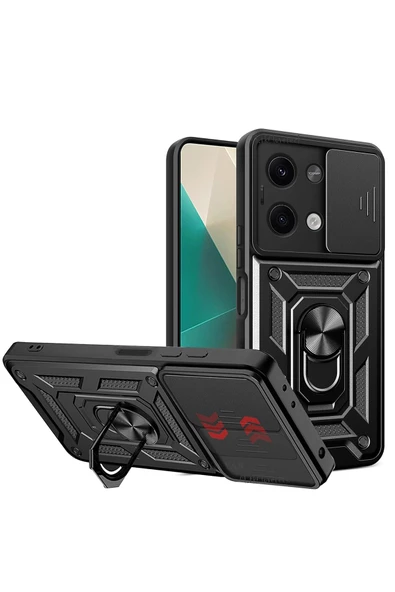 Nevarium Xiaomi Poco X6 Uyumlu Kılıf Pars Lens Sürgülü Yüzüklü Standlı Korumalı Kılıf ürün görseli