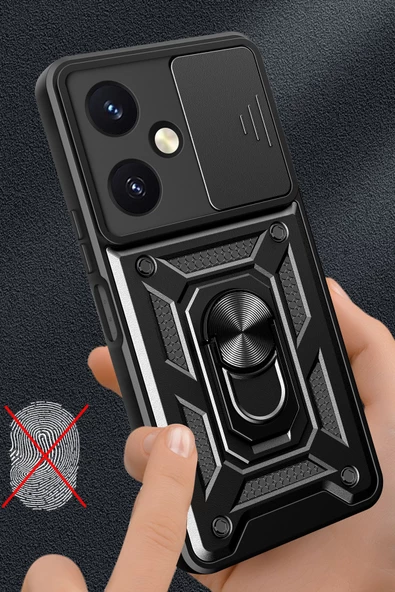 Nevarium Vivo Y27 Uyumlu Kılıf Pars Lens Sürgülü Yüzüklü Standlı Korumalı Kılıf - Resim 2