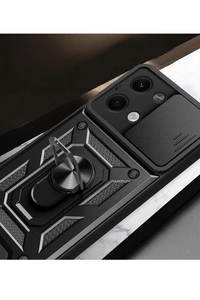 Nevarium Xiaomi Poco X6 Uyumlu Kılıf Pars Lens Sürgülü Yüzüklü Standlı Korumalı Kılıf - Resim 2