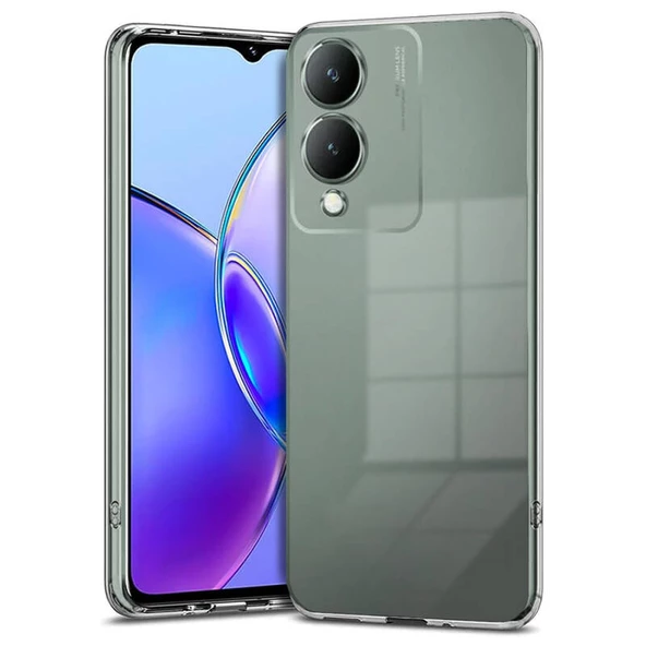 Nevarium Vivo Y17S Uyumlu Kılıf Lüx Şeffaf Kamera Korumalı Silikon Kılıf