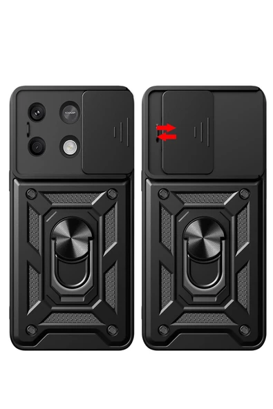 Nevarium Xiaomi Redmi Note 13 5G Uyumlu Kılıf Pars Lens Sürgülü Yüzüklü Standlı Korumalı Kılıf - Resim 3