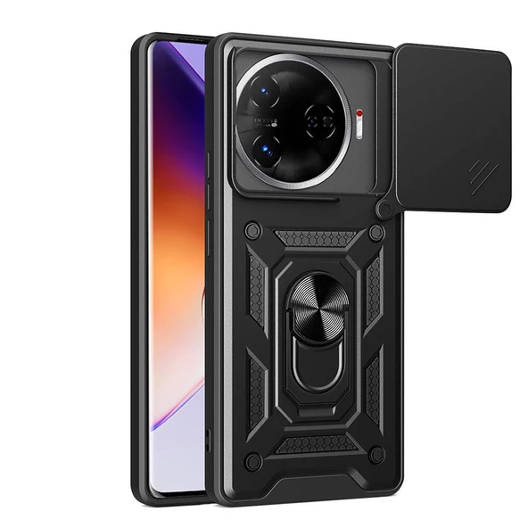 Nevarium Tecno Camon 30 Pro 5G Uyumlu Kılıf Pars Lens Sürgülü Yüzüklü Standlı Korumalı Kılıf