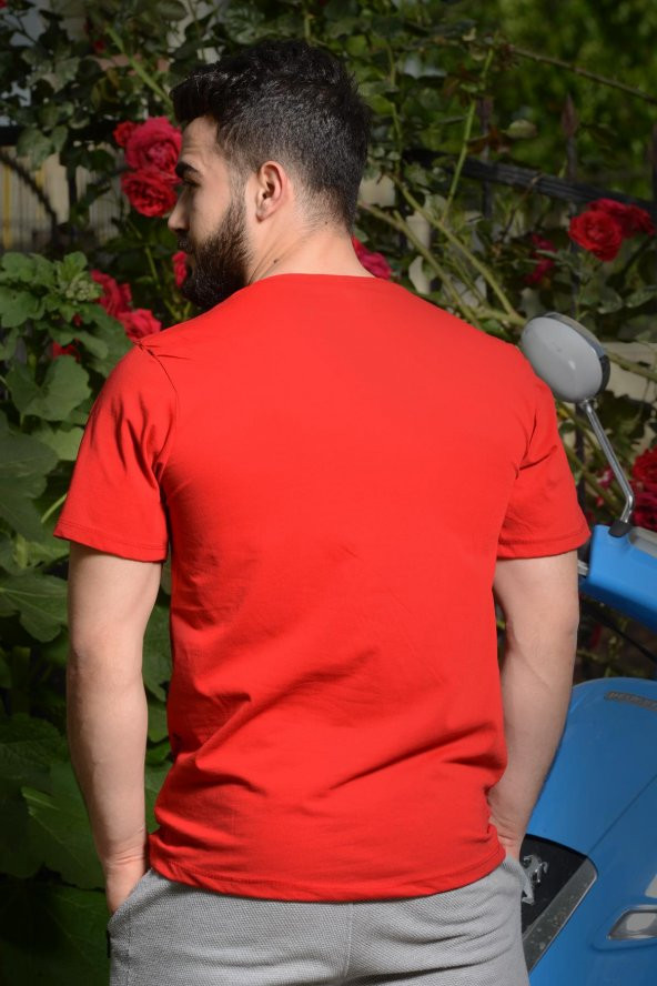 Erkek Kırmızı Çapa Baskılı Kısa Kollu Bisiklet Yaka Tişört 20ETSHCAPA - 4