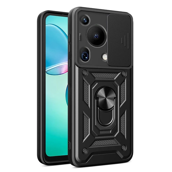 Nevarium Huawei Pura 70 Ultra Uyumlu Kılıf Pars Lens Sürgülü Yüzüklü Standlı Korumalı Kılıf