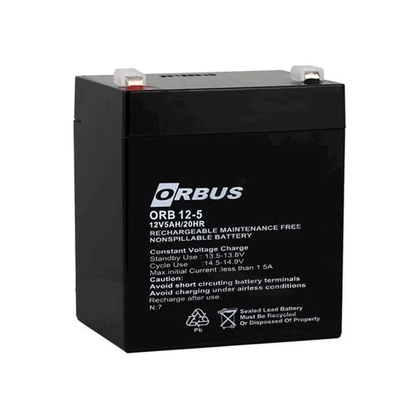 ORBUS ORB12-5 12 VOLT - 5 AMPER KURU AKÜ (90 X 70 X 101 MM)