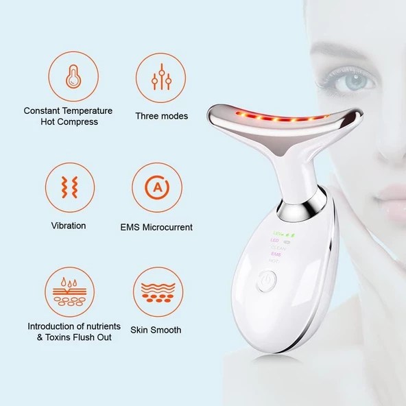 Valkyrie 7 Renk Titreşimli Yüz Boyun EMS Güzellik Cihazı Kırışık Gıdık Sarkma Giderici Beyaz - 9