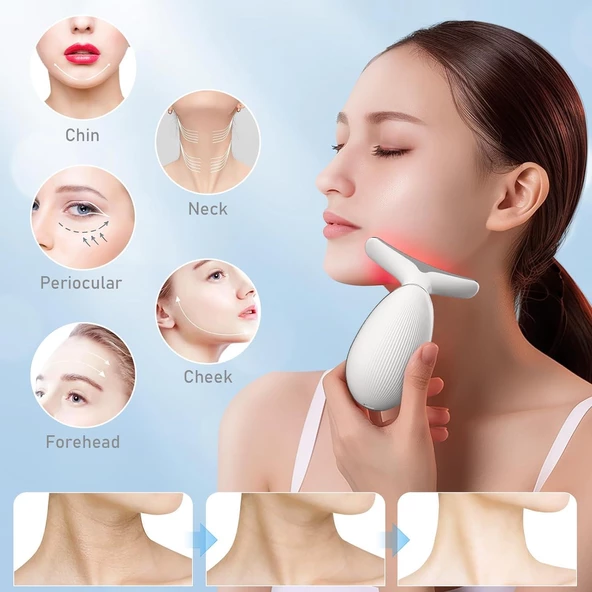 Valkyrie 7 Renk Titreşimli Yüz Boyun EMS Güzellik Cihazı Kırışık Gıdık Sarkma Giderici Beyaz - 8