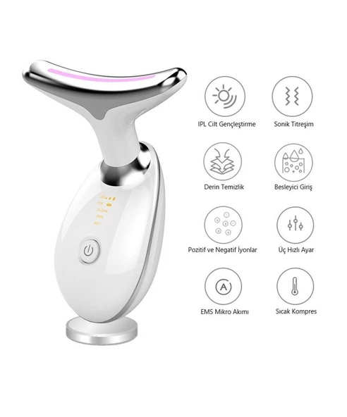 Valkyrie 7 Renk Titreşimli Yüz Boyun EMS Güzellik Cihazı Kırışık Gıdık Sarkma Giderici Beyaz - 7