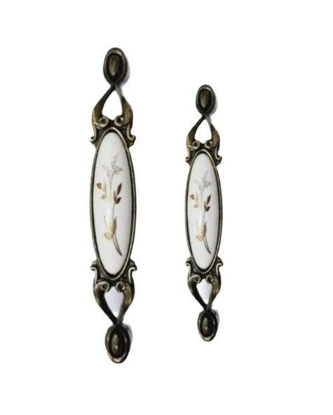 MİRAY 128 mm Metal antik sarı beyaz  porselen yaprak desenli  / 5 ADET - Resim 3