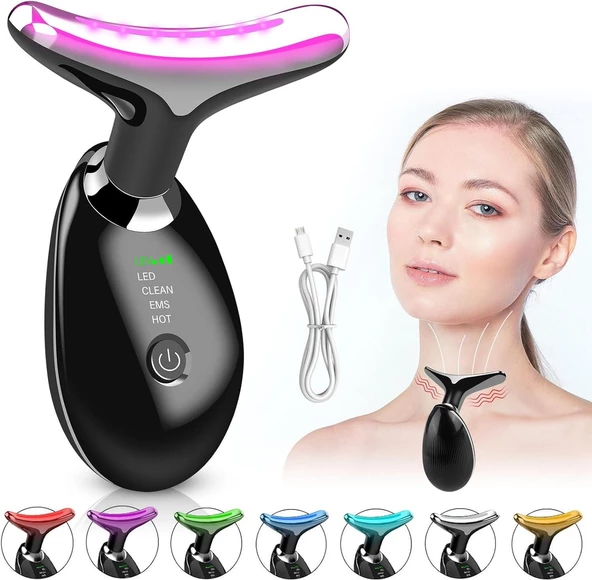 Valkyrie 7 Renk Titreşimli Yüz Boyun EMS Güzellik Cihazı Kırışık Gıdık Sarkma Giderici Siyah - 5