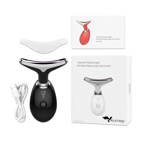 Valkyrie 7 Renk Titreşimli Yüz Boyun EMS Güzellik Cihazı Kırışık Gıdık Sarkma Giderici Siyah - 6