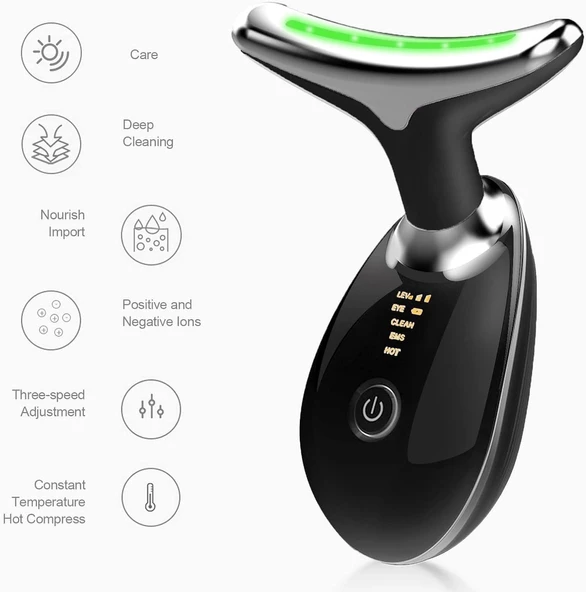 Valkyrie 7 Renk Titreşimli Yüz Boyun EMS Güzellik Cihazı Kırışık Gıdık Sarkma Giderici Siyah - 7
