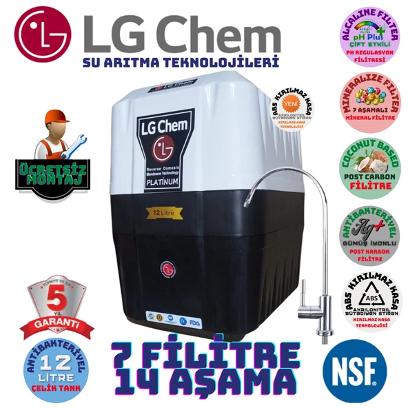 LG Chem PLATİNUM BEYAZ SİYAH 12 LİTRE 7 FİLTRE 14 AŞAMA SU ARITMA CİHAZI