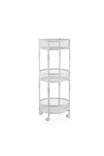 3 Katlı Pratik Katlanır Metal Beyaz Renk Tekerlekli Sepet Patates Soğanlık - Çok Amaçlı Organizer - 4