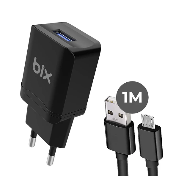 Bix bxm12b usb-a port 10w pd chargıng Adapter & usb-a to mıkro usb cable,Siyah