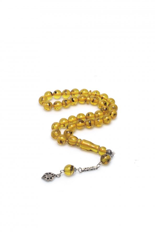 Küre Kesim Hakiki Karınca Fosilli Püsküllü Toz Kehribar Tesbih Midyat Gümüş - 2