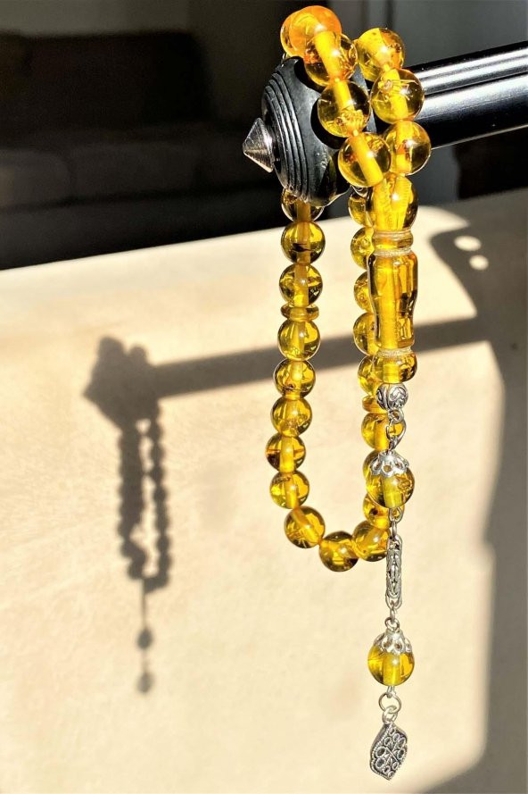 Küre Kesim Hakiki Karınca Fosilli Püsküllü Toz Kehribar Tesbih Midyat Gümüş - 4