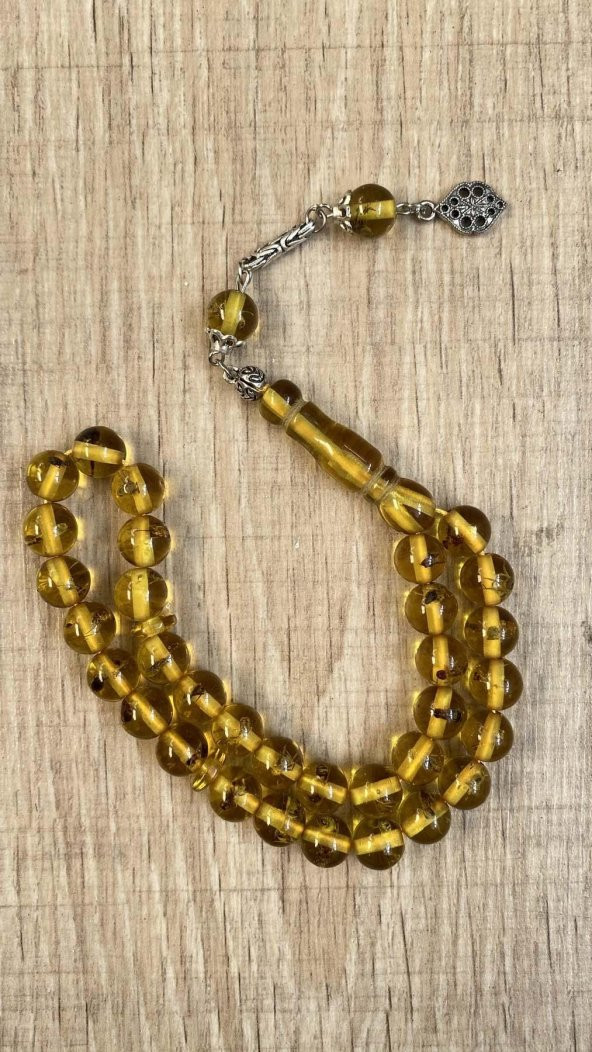 Küre Kesim Hakiki Karınca Fosilli Püsküllü Toz Kehribar Tesbih Midyat Gümüş - 5