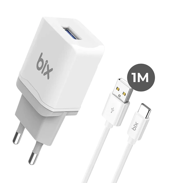 BİX BXC12W USB Şarj Cihazı ve 1 Metre Type-C Şarj ve Data Kablosu