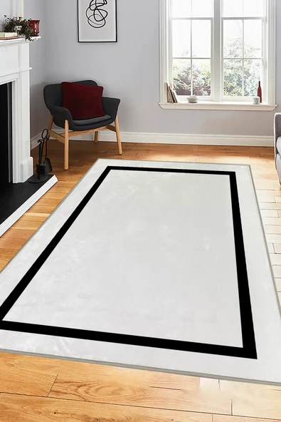 Klass Beyaz Dijital Baskı Makinede Yıkanabilir Kaymaz Taban Antialerjik Modern Halı - 3