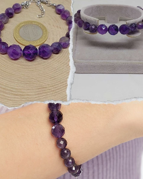 Parlayan Yıldızlar Serisi Ametist Taşı Tasarım Bileklik - Resim 2