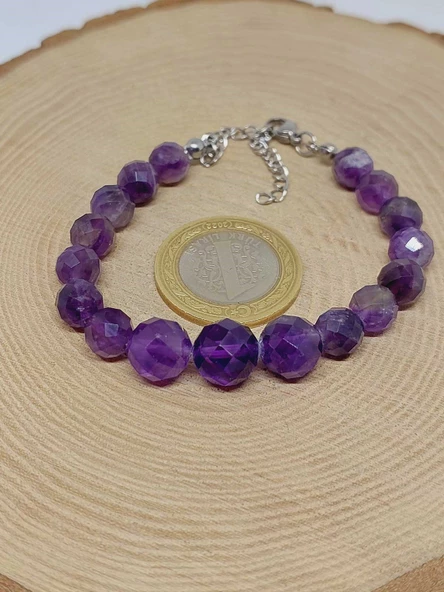 Parlayan Yıldızlar Serisi Ametist Taşı Tasarım Bileklik - Resim 3