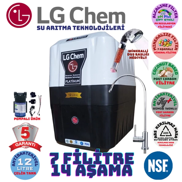 LG Chem PLATİNUM BEYAZ SİYAH POMPALI 12 LİTRE 7 FİLTRE 14 AŞAMA SU ARITMA CİHAZI