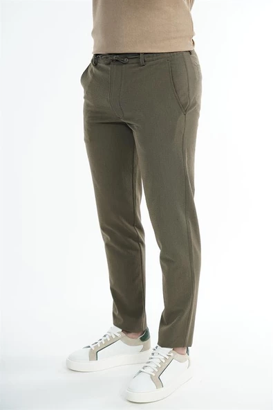 İntersivin Likralı Yazlık Beli Lastikli İp Kemerli  Dokulu Erkek Pantolon - Resim 4