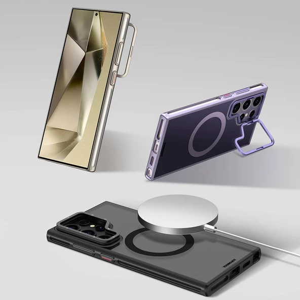 Youngkit Galaxy S24 Ultra Kılıf Magsafe Şarj Özellikli Sararma Önleyici Youngkit Crystal Grid Kapak - Resim 8