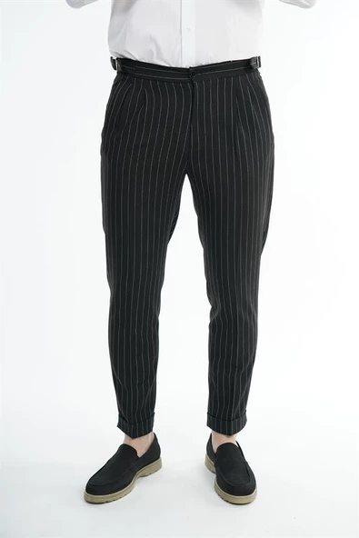 İntersivin Slim Likralı Yazlık Kemer Toka Detaylı Erkek Kumaş Pantolon - 4