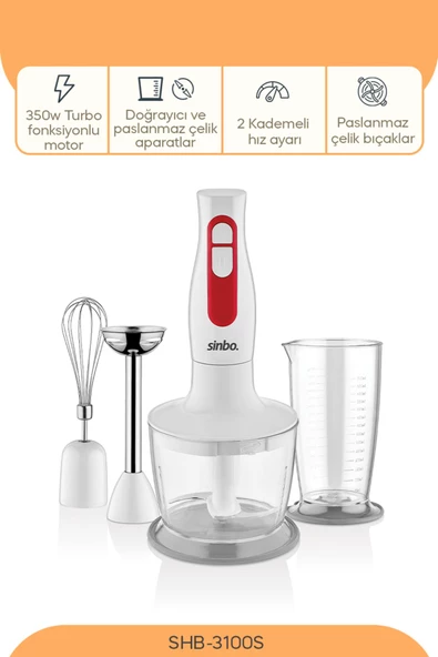 Sinbo SHB-3100S  3 Fonksiyonlu El Blender seti 350W