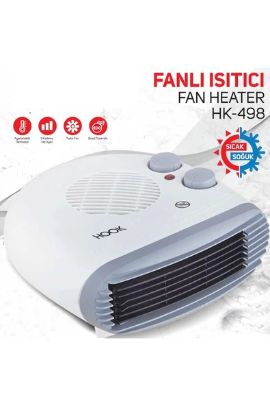 HOOK Yatay Fanlı Elektrikli Isıtıcı Termostatlı 3 Kademeli Turbo Fan Sıcak Soğuk Üfleme 2000w Garantili