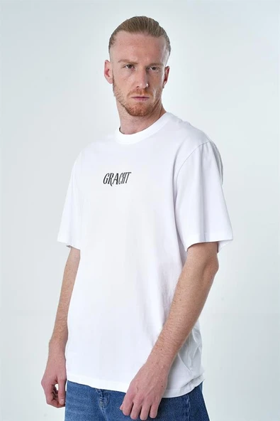 Gracht Ön ve Arka Baskılı Oversize Beyaz T-Shirt