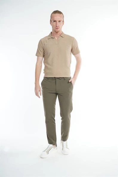 İntersivin Likralı Yazlık Beli Lastikli İp Kemerli  Dokulu Erkek Pantolon - Resim 2