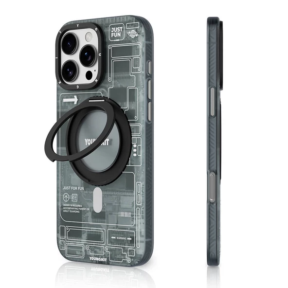 Youngkit Apple iPhone 16 Pro Kılıf Magsafe Şarj Özellikli Youngkit 360° Standlı Technology Serisi Kapak